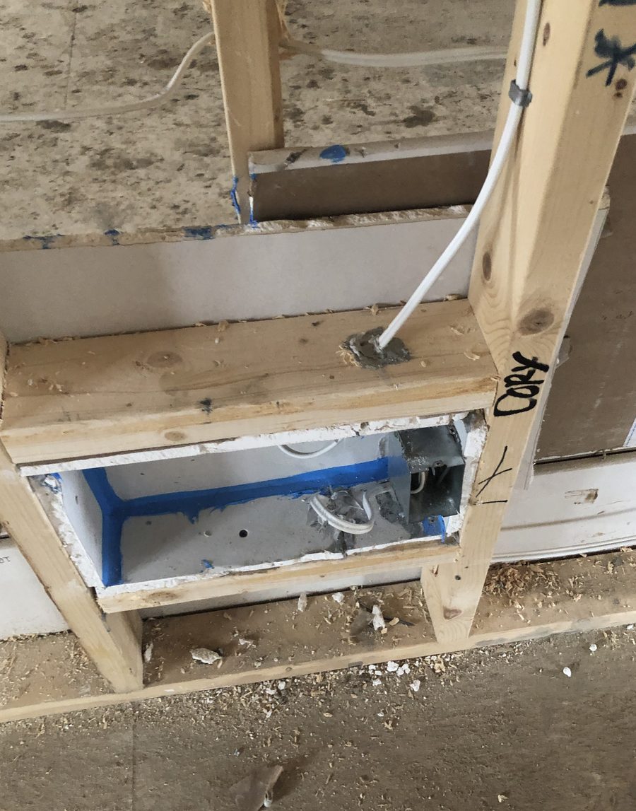 Electrical box set into a framed floor system