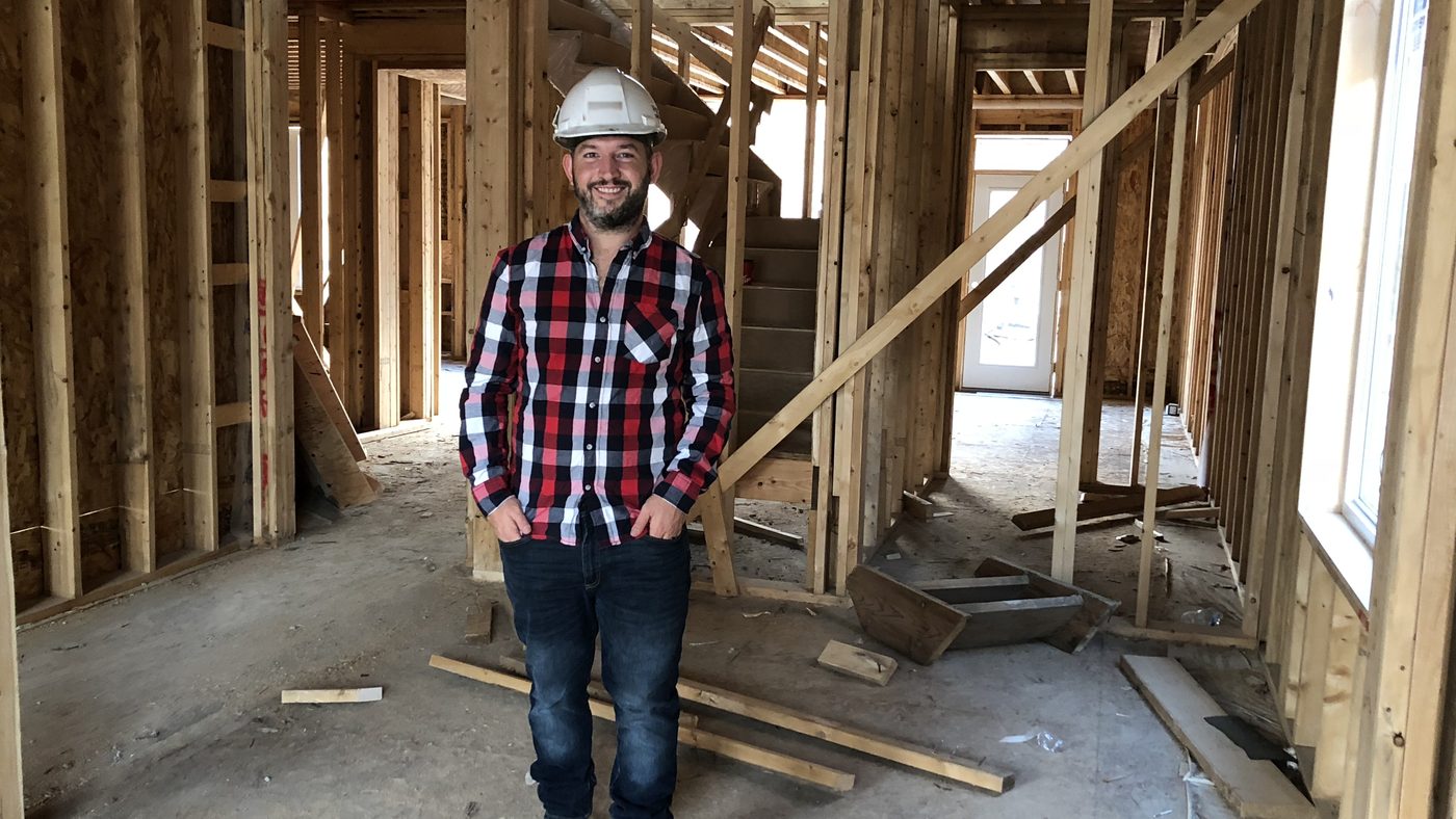 Interior framing on a residential build, stairs and partition walls exposed